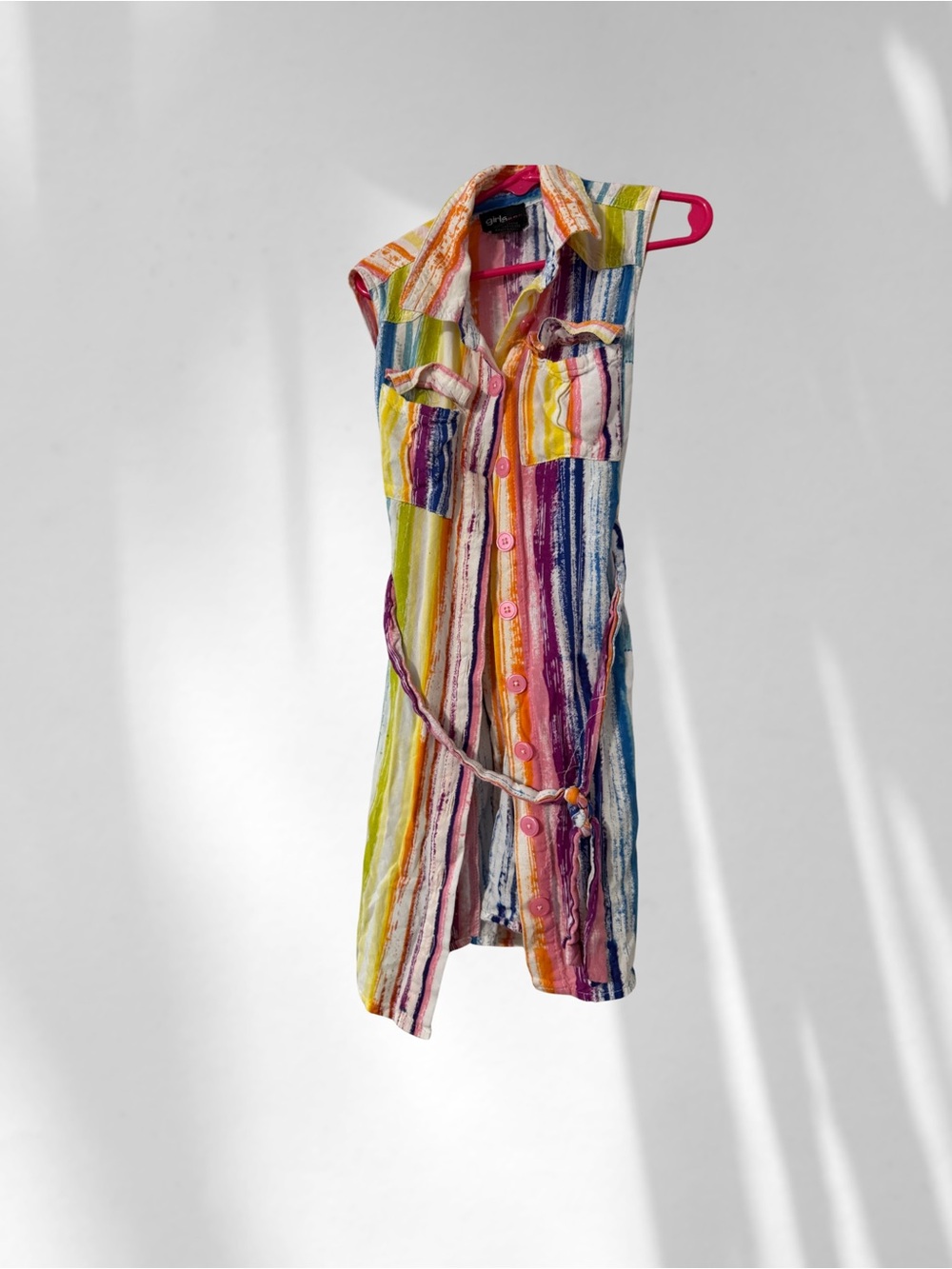 Colorful Striped Sleeveless Button-Front Dress